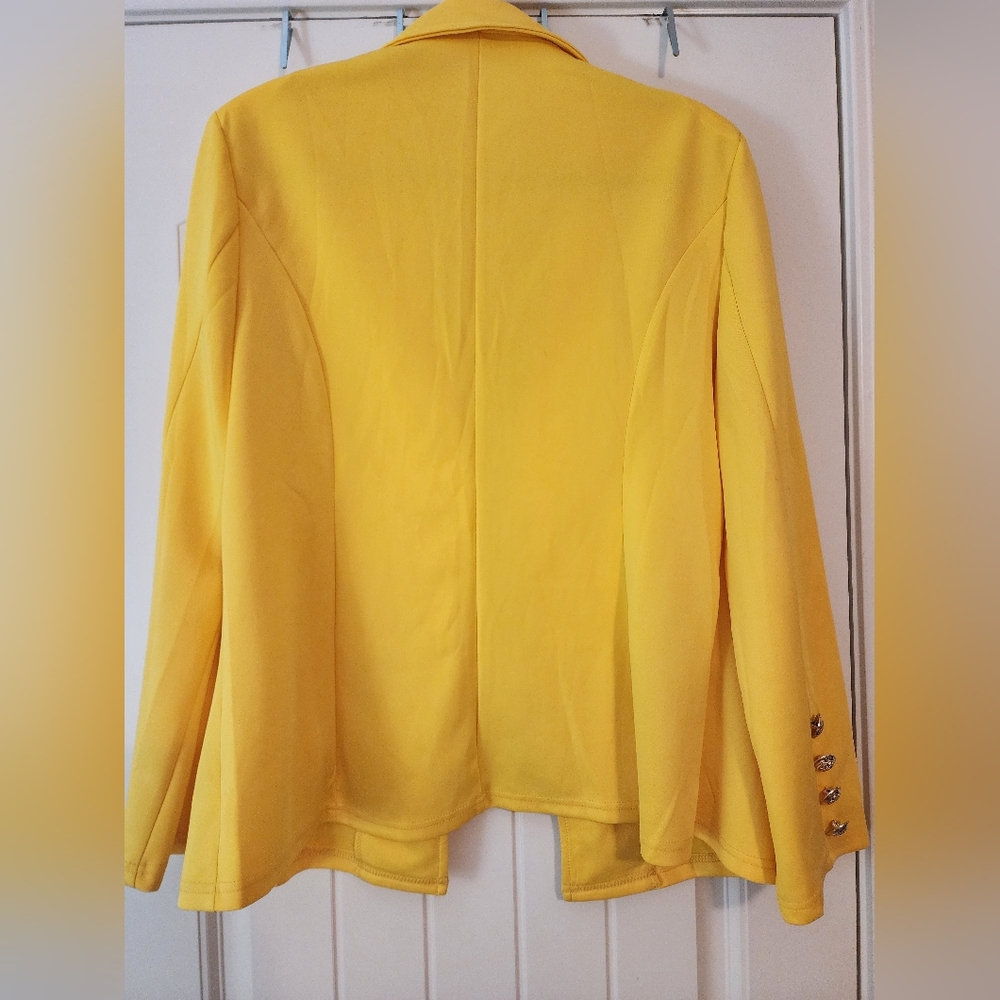 Women's Sunshine Yellow Double-Breasted Open Front Blazer Unlined 1X Brights - Picture 6 of 11